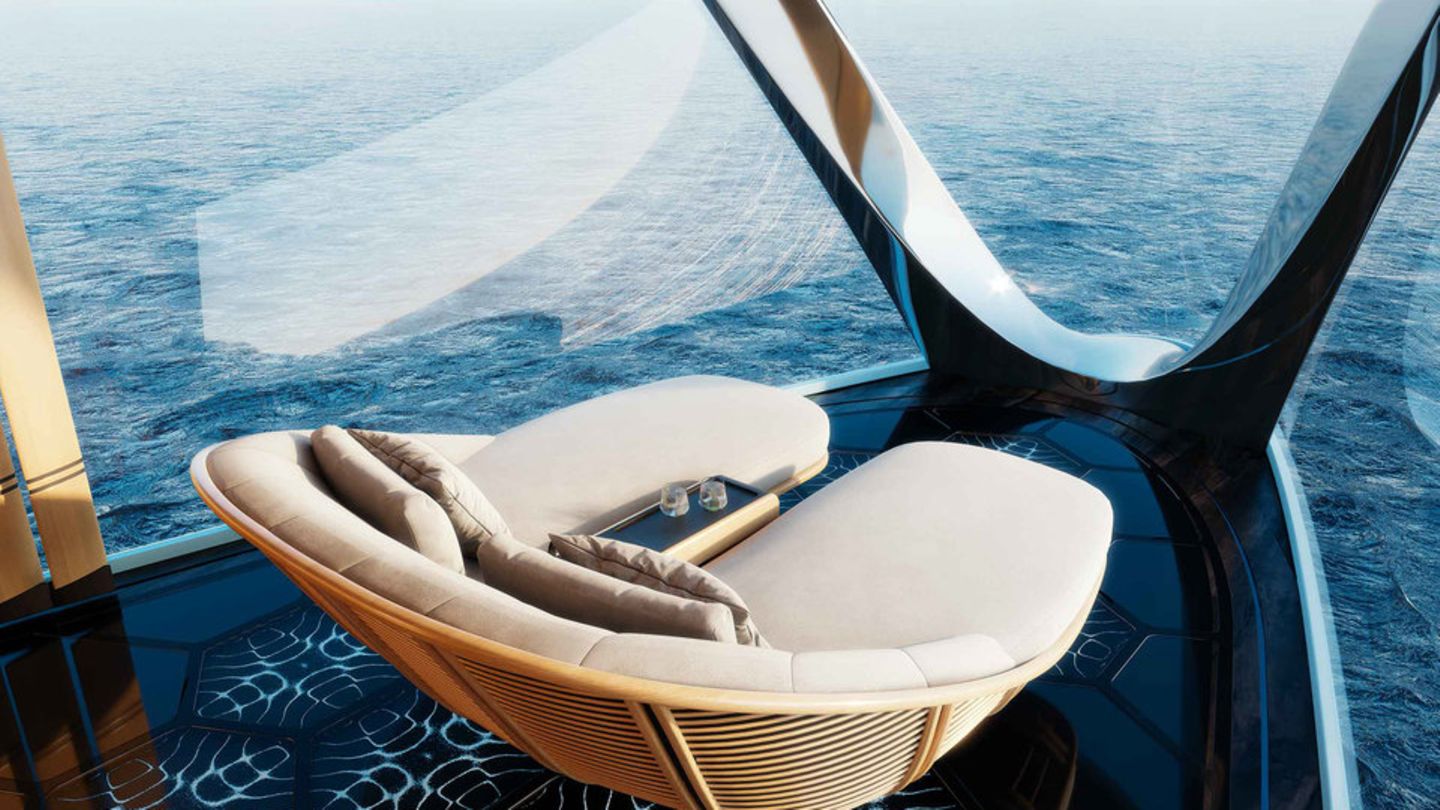 Der Beobachtungsbereich im Eigentümerpavillon der wasserstoffbetriebenen Superyacht beeindruckt.