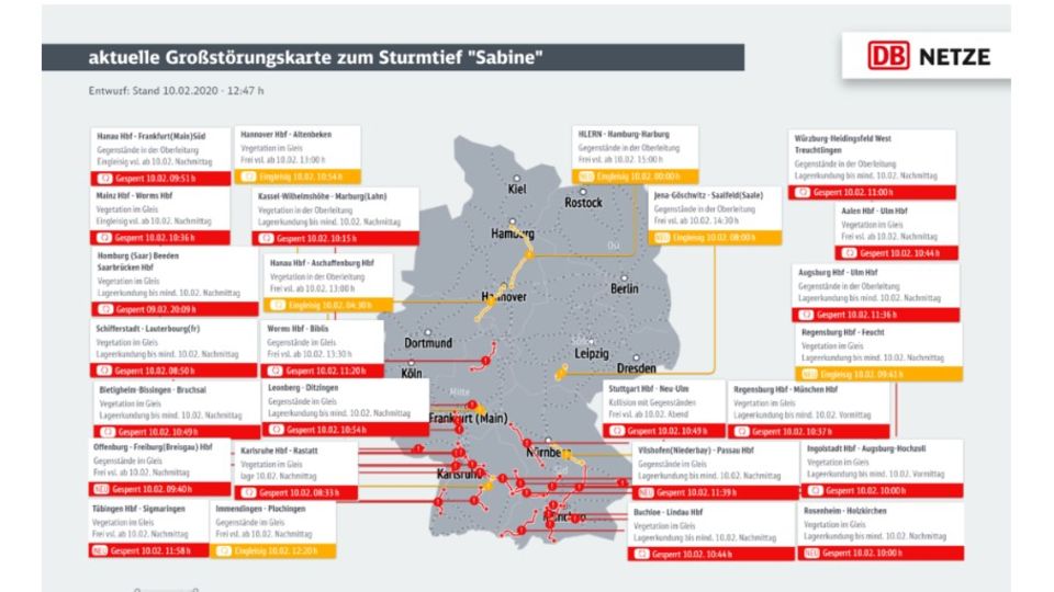 DB Netze Störungen Sturm Sabine