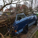 Kolberg, Polen: Im Zuge des Orkantiefs "Ciara" hat ein umgestürzter Baum ein parkendes Fahrzeug beschädigt. Durch den Orkan kamen in Polen zwei Menschen ums Leben. Eine Frau und ihre Tochter starben durch ein herunterstürzendes Dach, das von Windböen von fast hundert Kilometern pro Stunde vom Gebäude gerissen worden war.