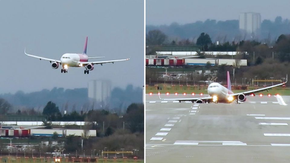 Orkantief "Sabine" erschwert Wizz-Air-Flug vdie Landung. Orkantief "Sabine" erschwert Wizz-Air-Flug vdie Landung.