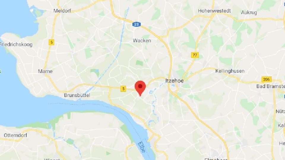 Eine karte von Google Maps zeigt einen Teil Schleswig-Holsteins Eine karte von Google Maps zeigt einen Teil Schleswig-Holsteins