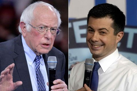 Nach der ersten Vorwahl der Demokraten auf Rang eins und zwei: Pete Buttigieg (r.) und Bernie Sanders