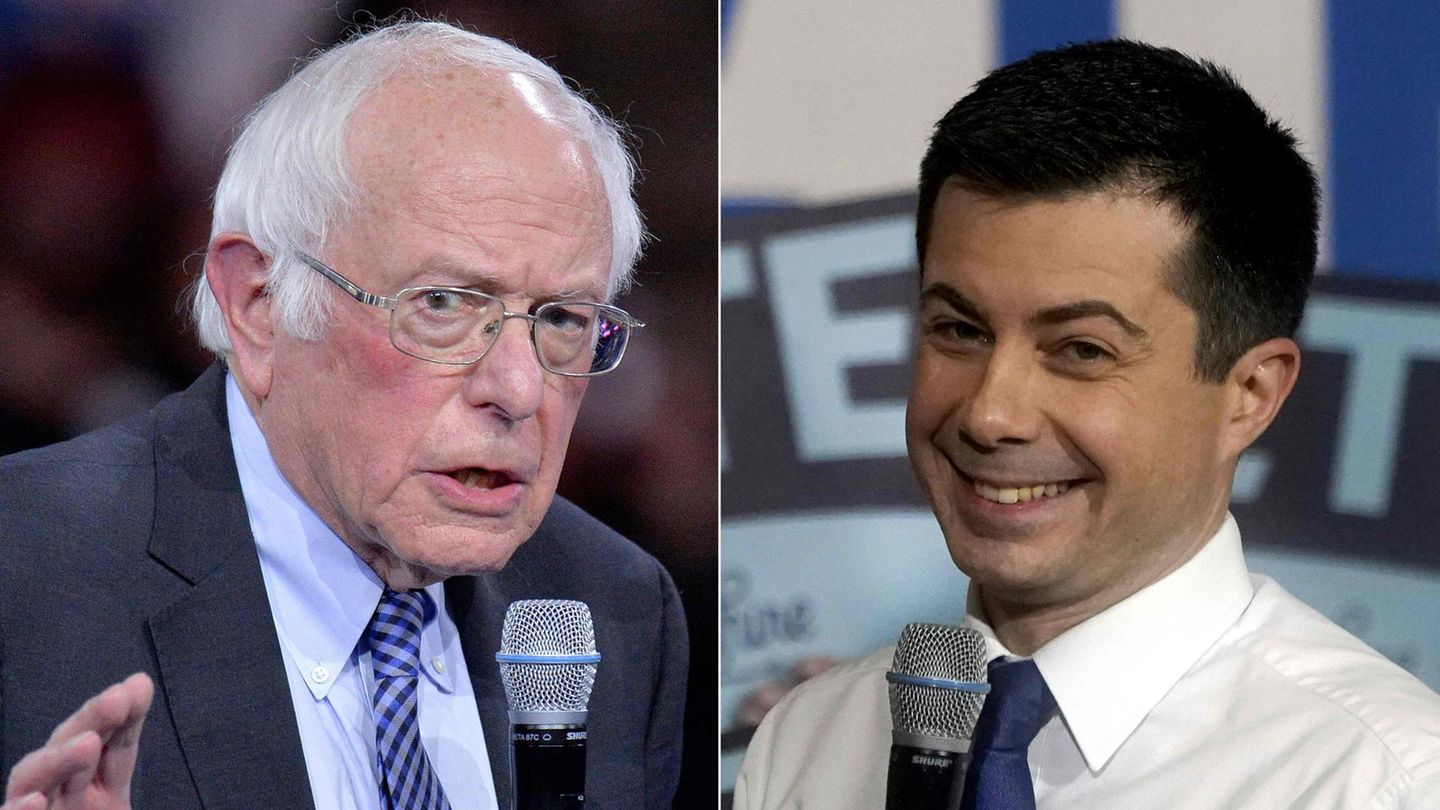 Nach der ersten Vorwahl der Demokraten auf Rang eins und zwei: Pete Buttigieg (r.) und Bernie Sanders