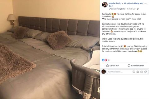 Das extrem breite Bett mit gepolstertem Kopfteil