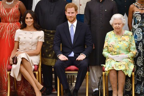Herzogin Meghan, Prinz Harry und Queen Elizabeth II.
