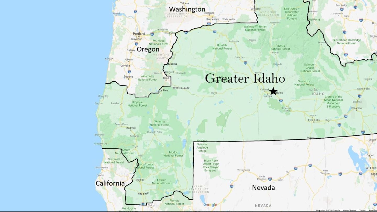 Diese von der Bewegung "Greater Idaho" erstellte Karte zeigt die vorgeschlagene Grenzanpassung.