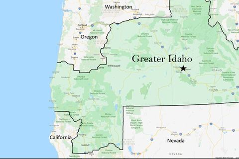Diese von der Bewegung "Greater Idaho" erstellte Karte zeigt die vorgeschlagene Grenzanpassung.