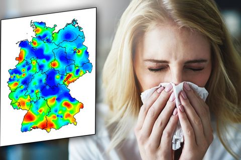 Grippe 2020: Eine Frau benutzt ein Taschentuch