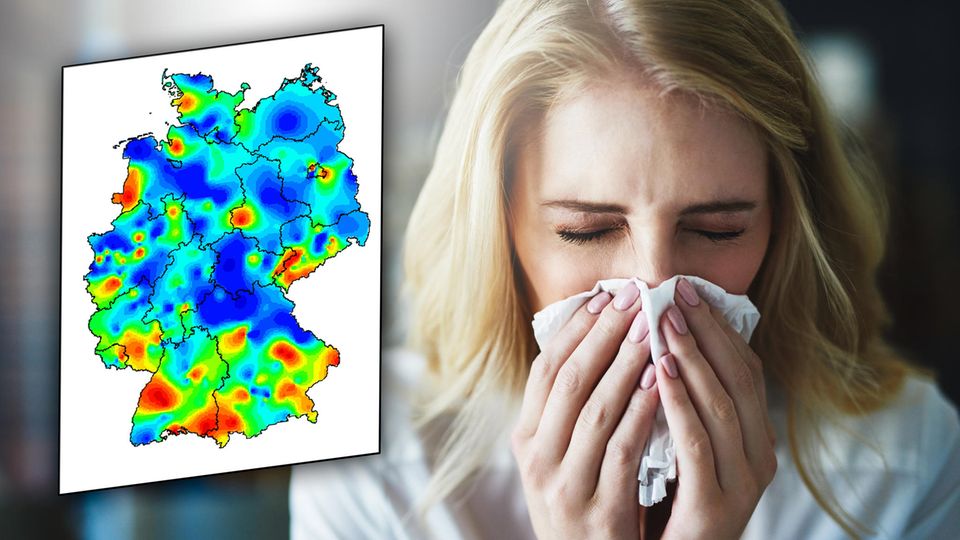 Aktuelle Meldezahlen zu der Grippe 2020 in Deutschland Grippe 2020: Eine Frau benutzt ein Taschentuch