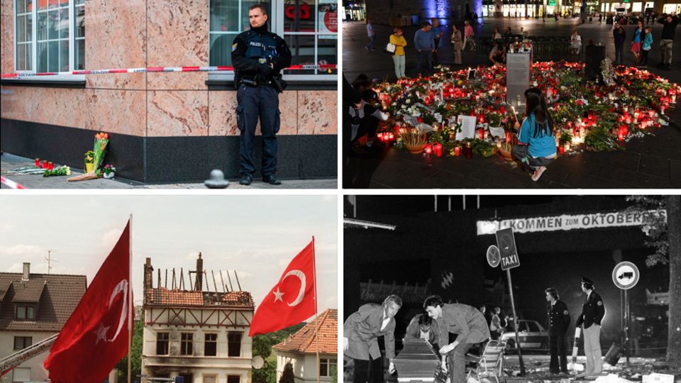 Tatort in Hanau, Trauer und Gedenken in Halle/Saale, Haus nach Brandanschlag in Solingen, Tatort des Oktoberfestattentats