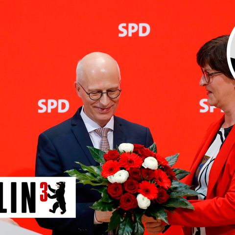 Die SPD-Vorsitzenden Norbert Walter-Borjans und Saskia Esken und Bürgermeister Peter Tschentscher