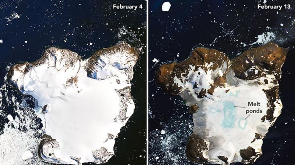 Satellitenbilder zeigen das Abschmelzen des Eises in der Antarktis Satellitenbilder zeigen das Abschmelzen des Eises in der Antarktis