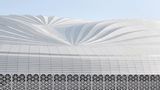 Das weiße, faltbare Dach des Stadions