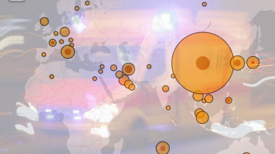 Die Karte zeigt die weltweite Ausbreitung des Coronavirus