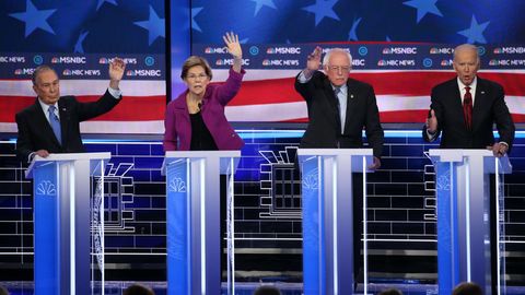 Michael Bloomberg, Elizabeth Warren, Bernie Sanders und Joe Biden