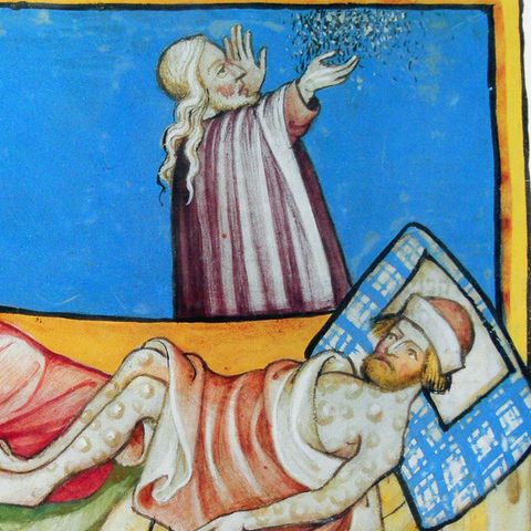 Die Pest raffte in Europa rund ein Drittel der Bevölkerung dahin. Das Bild aus der Toggenburg-Bibel von 1411 könnte Pest- oder Pockenerkrankte darstellen. Ganz sicher sind sich Historiker nicht.