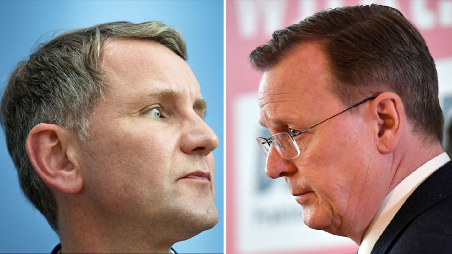 Björn Höcke (l.), AfD-Landeschef in Thüringen, und Bodo Ramelow (Die Linke), früherer Ministerpräsident des Freistaats