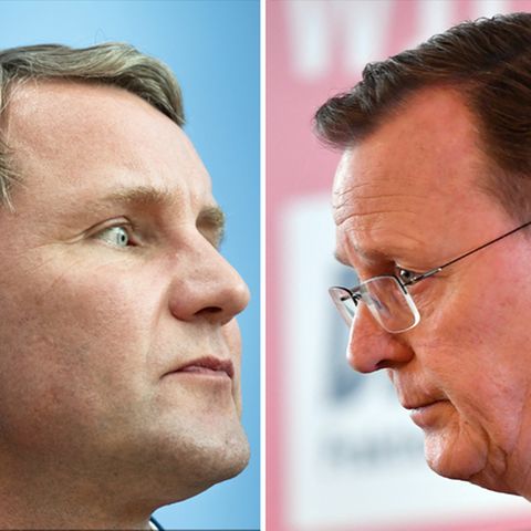 Björn Höcke (l.), AfD-Landeschef in Thüringen, und Bodo Ramelow (Die Linke), früherer Ministerpräsident des Freistaats