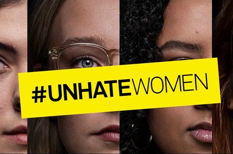 Plakat mit Gesichtern von Frauen