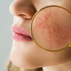 Untersuchung der Gesichtshaut mit Rosacea-Problemen