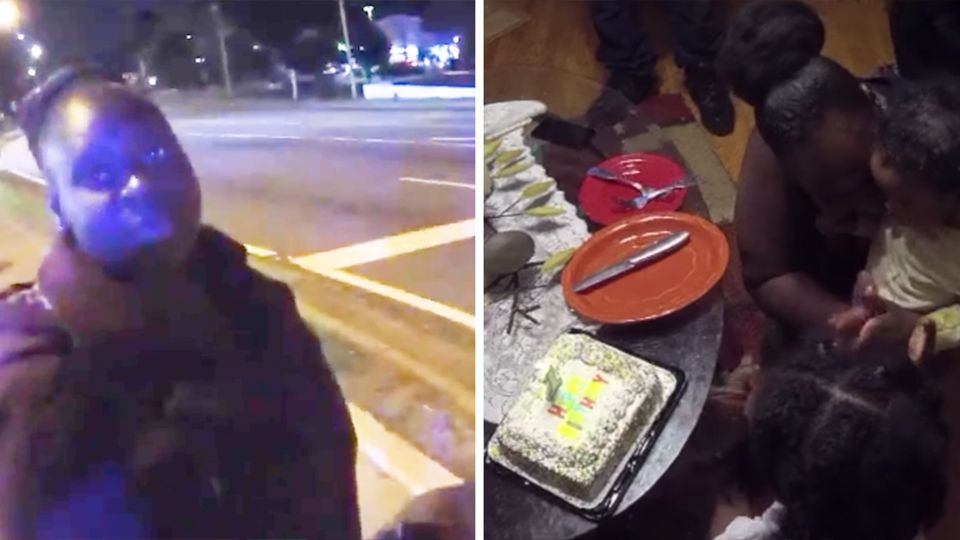 Links steht eine schwarze Frau bei Dunkelheit am Straßenrand, rechts hält die selbe Frau ein kleines Mädchen im Arm. Links steht eine schwarze Frau bei Dunkelheit am Straßenrand, rechts hält die selbe Frau ein kleines Mädchen im Arm.
