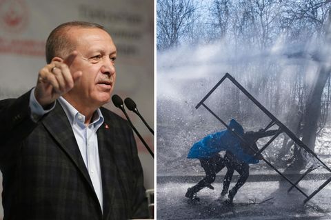Präsident Erdogan und Flüchtlinge an der Grenze
