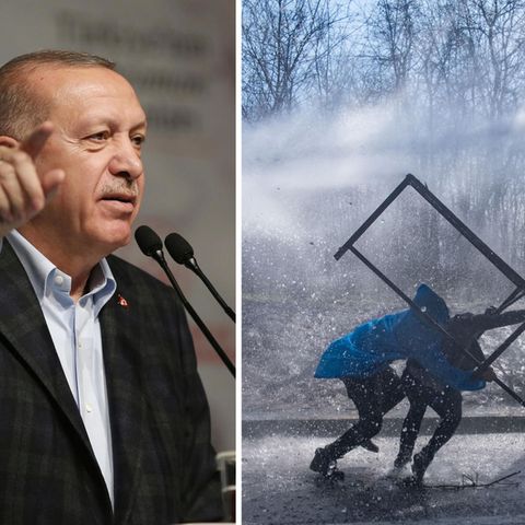 Präsident Erdogan und Flüchtlinge an der Grenze