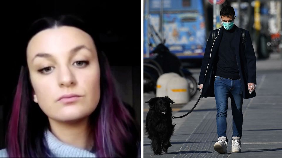 Eine junge Italienerin über den Coronavirus-Ausnahmezustand in Turin Eine junge Frau mit langen lila-schwarzen Haaren und im hellblauen Strickpulli neigt den Kopf beim Sprechen