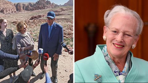Das norwegische Königspaar Harald und Sonja bei ihrem Besuch in Jordanien (l.) und Königin Margrethe II. (r.)