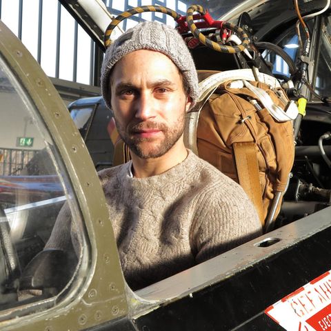 Ludwig Trepte im Cockpit einer Fiat G91 Gina