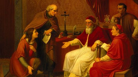 Donato Bramanti stellt Papst Julius II. Raffael vor