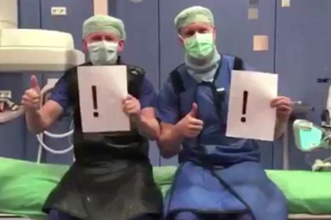 Viele Angestellte von Krankenhäusern und Kliniken protestieren kreativ für "soziale Distanz"