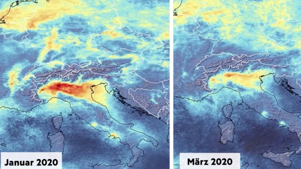 ESA-Bilder zeigen: Drastische Auswirkung des Coronavirus: Luftverschmutzung über Italien geht zurück ESA-Bilder zeigen: Drastische Auswirkung des Coronavirus: Luftverschmutzung über Italien geht zurück