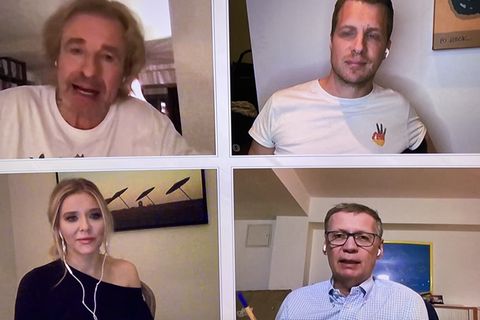 Fernsehen im Jahr 2020: Thomas Gottschalk, Oliver Pocher, Laura Karasek und Günther Jauch unterhalten sich in der "Quarantäne WG" via Skype.
