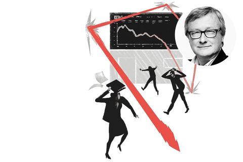 Illustration: fallende Aktienkurse bringen Banker zur Verzweiflung