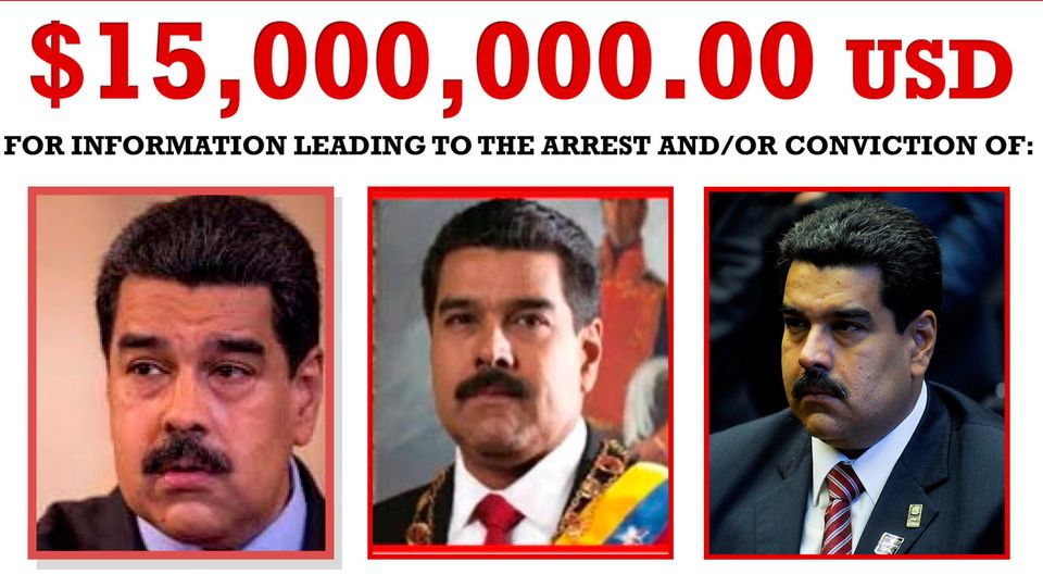 Fahndungsposter für Nicolas Maduro, Präsident von Venezuela Fahndungsposter für Nicolas Maduro, Präsident von Venezuela