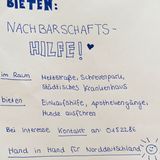 Angebot für Nachbarschaftshilfe an der Hauswand in Kiel: Während des Kontaktverbots sind in Schleswig-Holstein Treffen von mehr als zwei Menschen verboten.