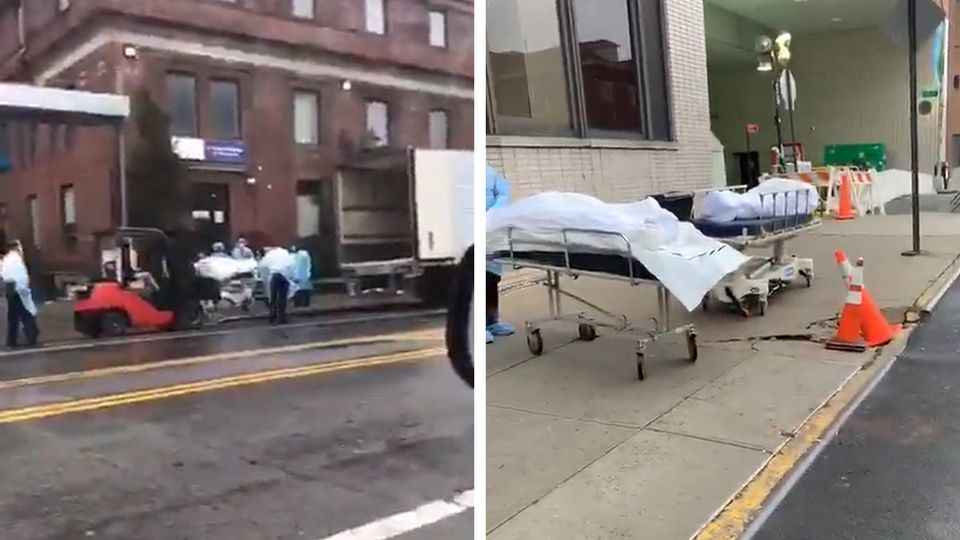 Netzvideos sollen zeigen, wie die Corona-Toten in New York abtransportiert werden. Netzvideos sollen zeigen, wie die Corona-Toten in New York abtransportiert werden.