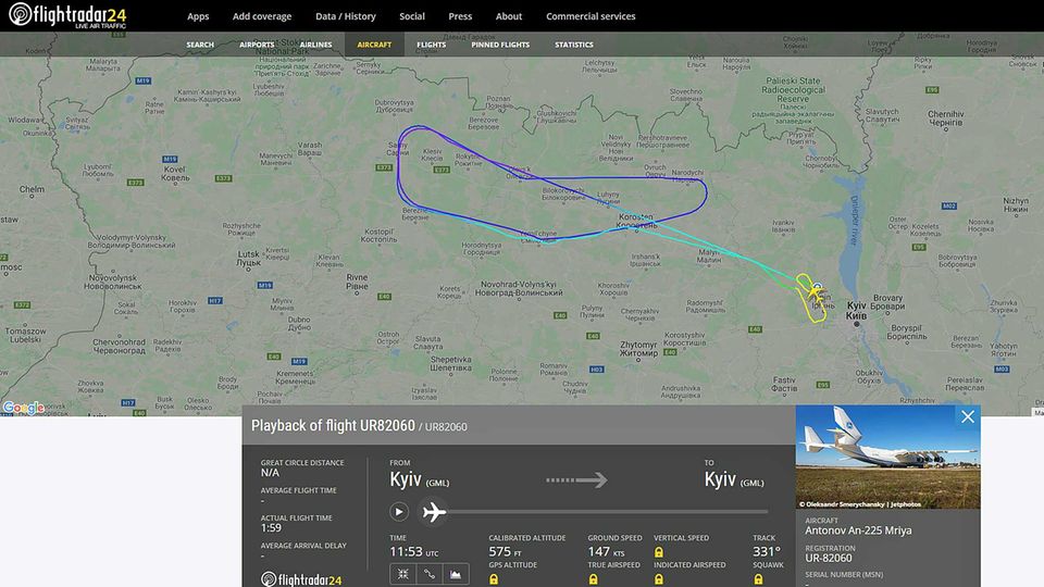 Die Antonow An-225 mit der Kennung UR-82060 hat am 25. und 27. März zwei Testflüge in der Nähe von Kiew absolviert.