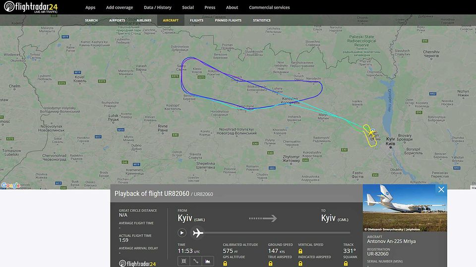 Antonow An-225: Die Antonow An-225 mit der Kennung UR-82060 hat am 25. und 27. März zwei Testflüge in der Nähe von Kiew absolviert. Die Antonow An-225 mit der Kennung UR-82060 hat am 25. und 27. März zwei Testflüge in der Nähe von Kiew absolviert.