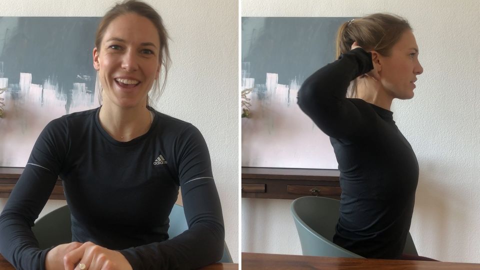 Fitnesstrainierin Freya Greskowiak zeigt Übungen für Schulter, Nacken und Rücken