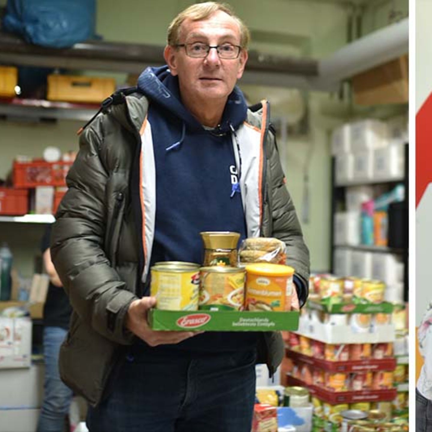 Der Arche-Gründer Bernd Siggelkow mit Dosen im Arm