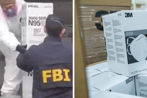 FBI-Beamte beschlagnahmen tausenden Schutzmasken von einem mann in Brooklyn.