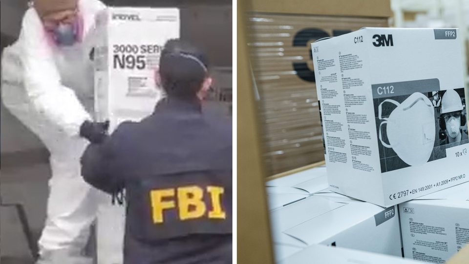 FBI-Beamte beschlagnahmen tausenden Schutzmasken von einem mann in Brooklyn.