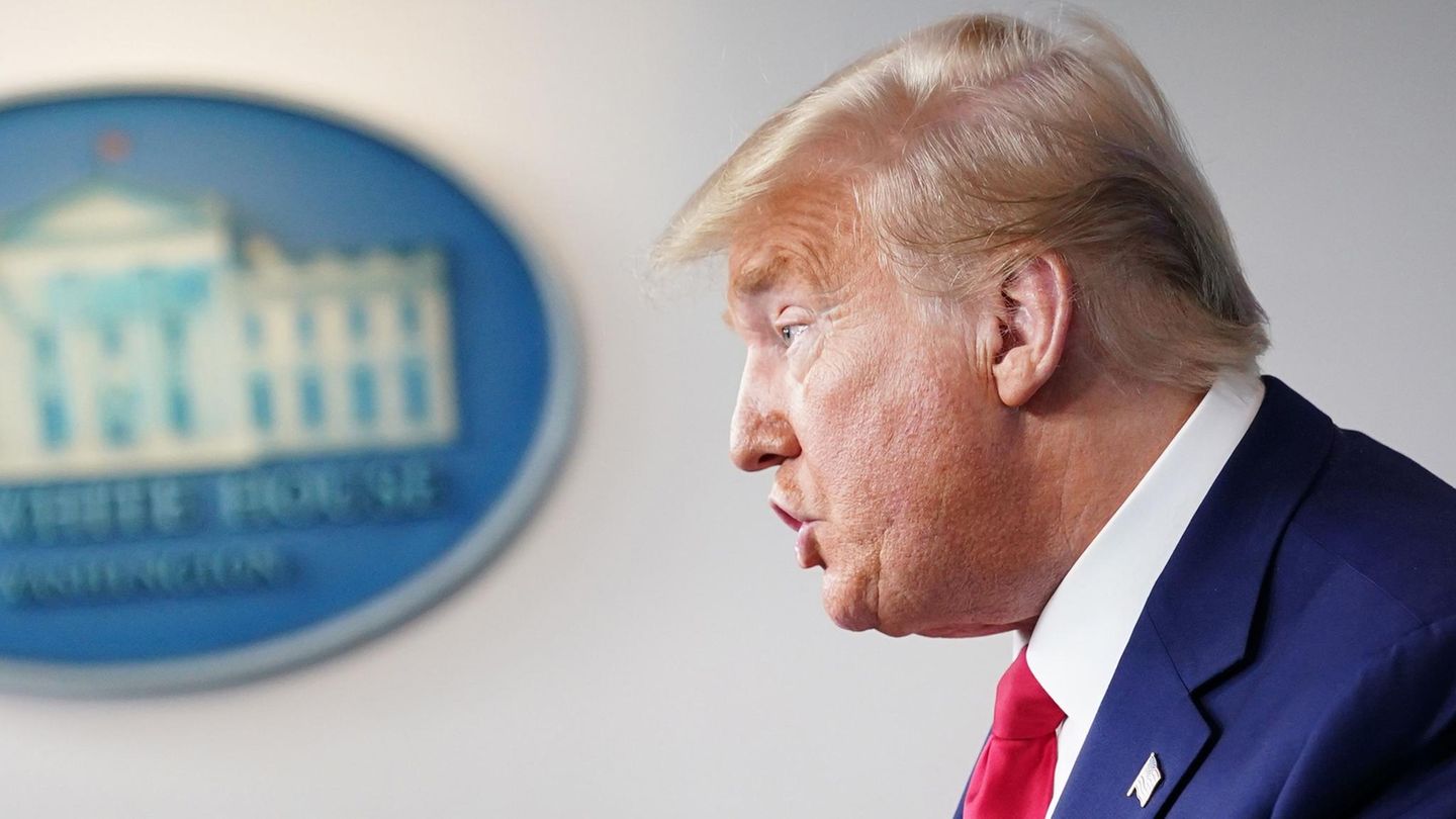 Donald Trump, Präsident der Vereinigten Staaten, bei einer Pressekonferenz im Weißen Haus