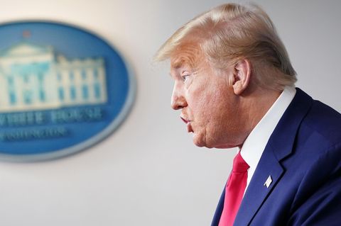 Donald Trump, Präsident der Vereinigten Staaten, bei einer Pressekonferenz im Weißen Haus