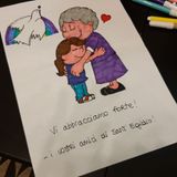 "Wir umarmen Sie nachdrücklich - Ihre Freunde von Sant'Egidio", steht unter diesem selbstgemalten Bild für eine alte Dame.