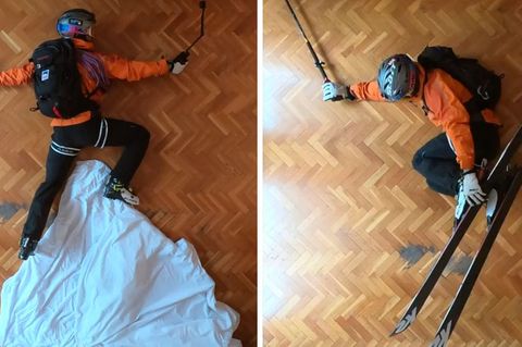 Der Freerider verlegt das Skiabenteuer wegen des Lockdowns in sein Wohnzimmer