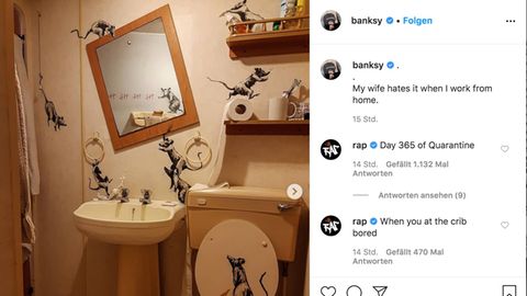 Neuer Instagram-Post: Banksy macht jetzt Kunst zu Hause – und bekommt Ärger mit seiner Frau