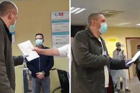 Ein Taxifahrer in Madrid wird für seinen Einsatz während der Corona-Pandemie belohnt.